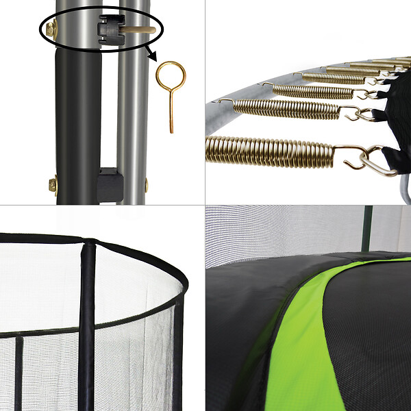 KANGUI - Trampoline Ø 360cm + filet de sécurité + échelle + kit ancrage - PUNCHI 360 Vert - large