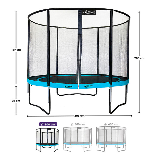 KANGUI - Trampoline Ø 300cm + filet de sécurité + échelle + bâche - PUNCHI 300 Bleu - large