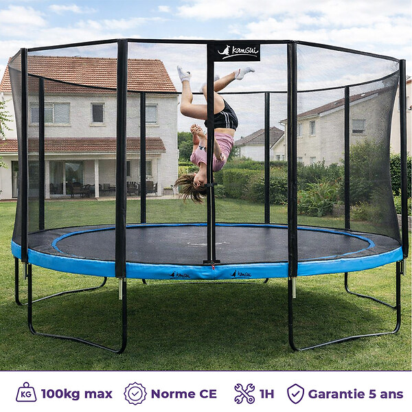 KANGUI - Trampoline Ø 360cm + filet de sécurité + échelle + kit ancrage - PUNCHI 360 Bleu - large