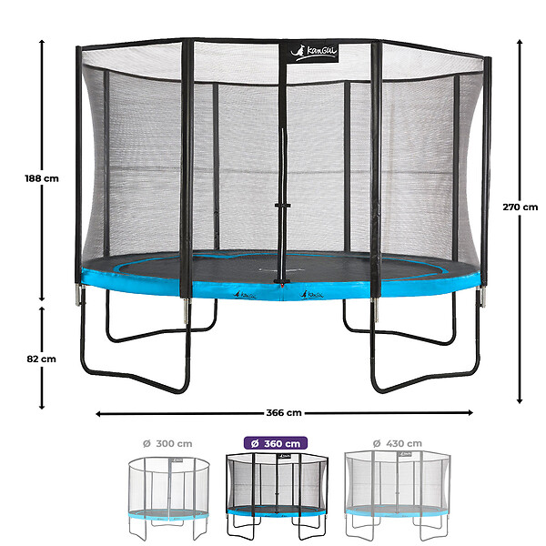 KANGUI - Trampoline Ø 360cm + filet de sécurité + échelle + kit ancrage - PUNCHI 360 Bleu - large