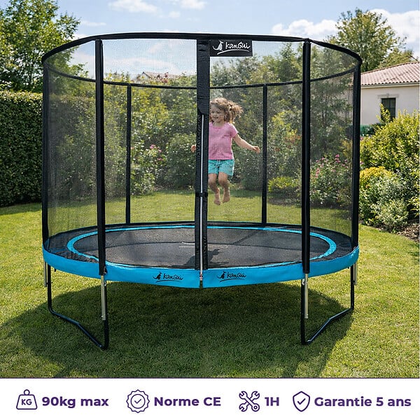 KANGUI - Trampoline Ø 300cm + filet de sécurité + échelle + kit ancrage - PUNCHI 300 Bleu - large