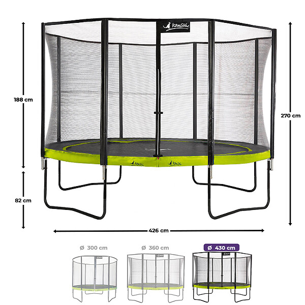 KANGUI - Trampoline Ø 430cm + filet de sécurité + échelle + kit ancrage - PUNCHI 430 Vert - large