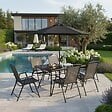 OVIALA - Salon de jardin table et 6 chaises pliantes avec parasol central - Bormes - vignette
