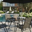 OVIALA - Salon de jardin table et 6 chaises pliantes avec parasol central - Bormes - vignette
