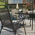 OVIALA - Salon de jardin table et 6 chaises pliantes avec parasol central - Bormes - vignette