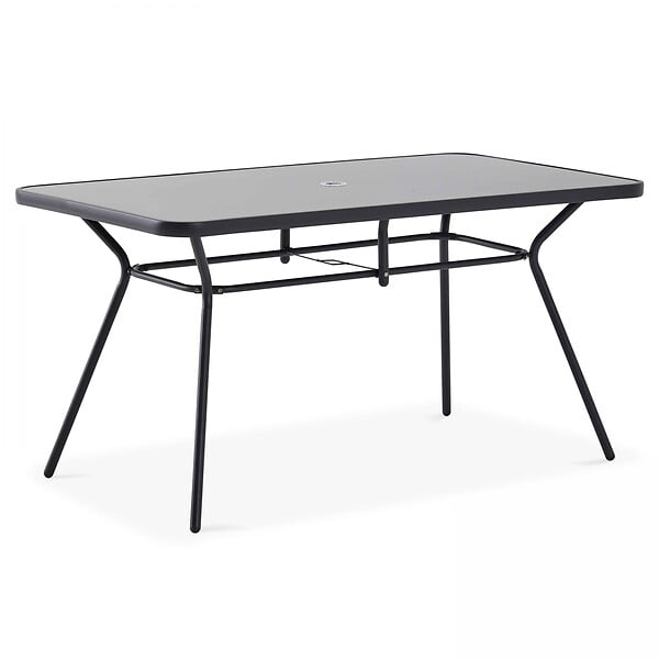 OVIALA - Salon de jardin table et 6 chaises pliantes avec parasol central - Bormes - large