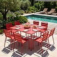 OVIALA - Ensemble table de jardin carrée et 8 fauteuils en métal rouge - Palavas - vignette