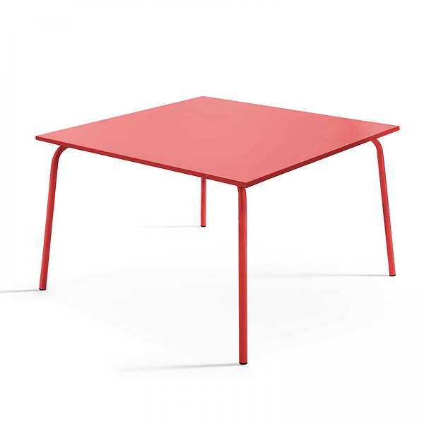 OVIALA - Ensemble table de jardin carrée et 8 fauteuils en métal rouge - Palavas - large