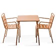 OVIALA - Ensemble table de jardin carrée et 2 fauteuils acier 70 cm caramel - Palavas - vignette