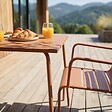 OVIALA - Ensemble table de jardin carrée et 2 fauteuils acier 70 cm caramel - Palavas - vignette