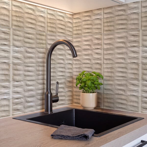 RO'MA NATURE - Carrelage effet Zellige 3D Greige Seed 24,6x6x0,85 cm Azurel - Sol et mur intérieur (vendu par carton de 0,5 m²) - large