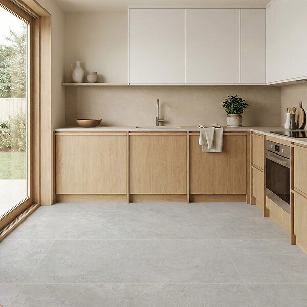 RO'MA NATURE - Carrelage effet Travertin Gris Clair 120x60x0,9 cm In&Out Castorel - Sol et mur intérieur et Sol extérieur (vendu par carton de 1,44 m²) - large