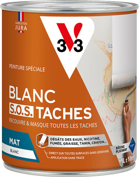 V33 PEINTURE - Peinture murs et plafonds Blanc SOS Tâches - 1L - large