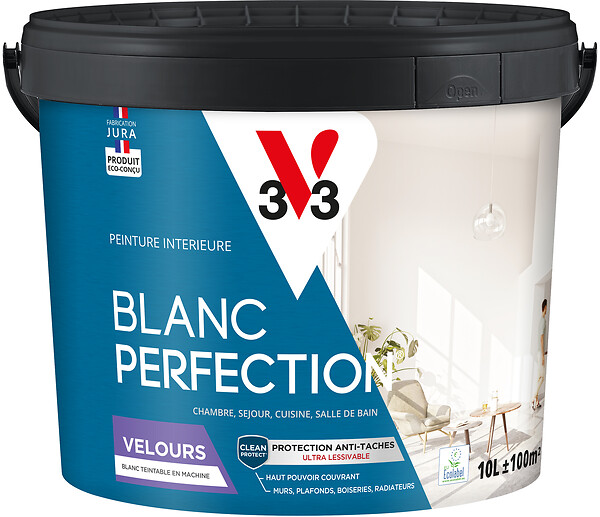 V33 PEINTURE - Peinture murale finition velours Blanc - 10L - large
