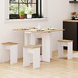 ID MARKET - Ensemble table console pliable EDI 2-4 personnes bois blanc et plateau façon hêtre avec 4 tabourets - vignette