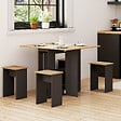 ID MARKET - Ensemble table console pliable EDI 2-4 personnes bois noir et plateau façon hêtre avec 4 tabourets - vignette