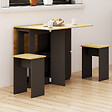 ID MARKET - Ensemble table console pliable EDI 2-4 personnes bois noir et plateau façon hêtre avec 4 tabourets - vignette
