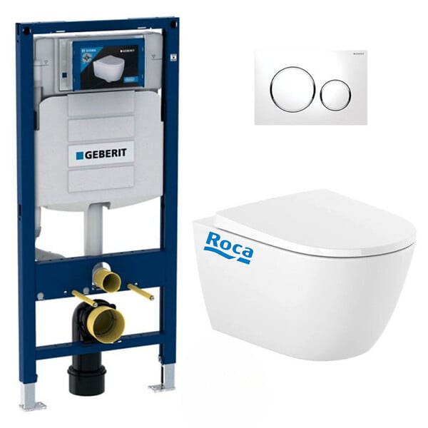 GEBERIT - Pack WC Bati Geberit  Duofix Bati-support Geberit UP320 + cuvette Roca sans bride + abattant Soft Close + Plaque de commande Bla - large