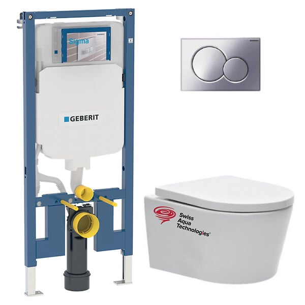 GEBERIT - Pack WC Bati-support Geberit UP720 extra-plat + WC sans bride SAT + Abattant softclose + Plaque chrome brillant (SLIM-SATrimless - large