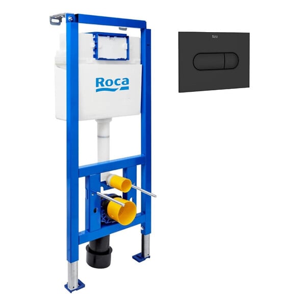 ROCA - Bâti-support WC suspendu, installation sur cloison légère, hauteur 112 cm, chasse 2/4-6 L + plaque noir mat (ROB01-FR) - large