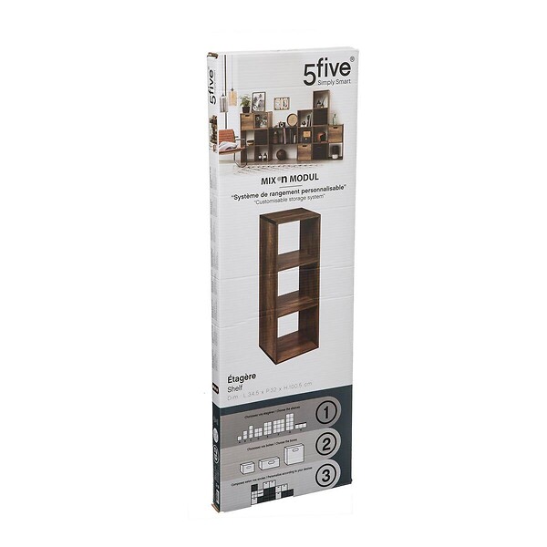 5 FIVE SIMPLY SMART - Meuble Étagère 3 cases de rangement effet bois foncé style Industriel H 100.5 cm - large