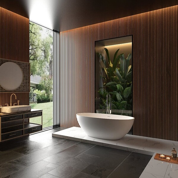 STANO - Baignoire îlot design en solid surface ovale MALMO 165 cm - large