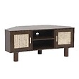 OVIALA - Meuble TV d'angle 120 cm en rotin synthétique scandinave bois foncé - Adam - vignette