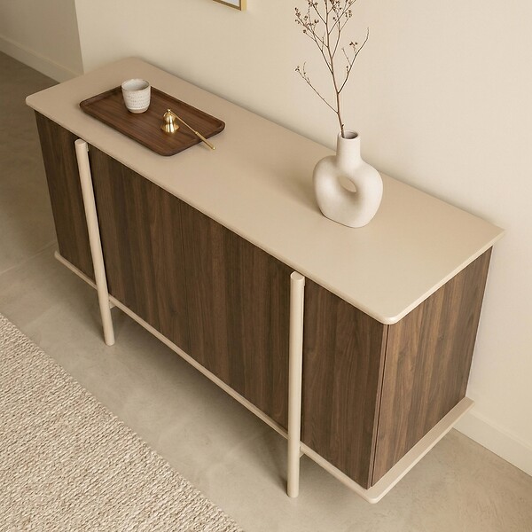 OVIALA - Buffet effet bois 4 portes 180 cm taupe - Nelio - large