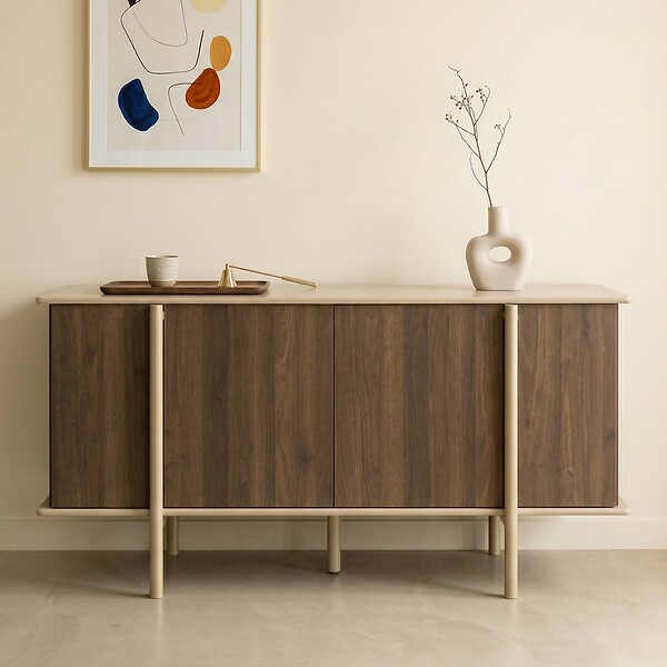 OVIALA - Buffet effet bois 4 portes 180 cm taupe - Nelio - large