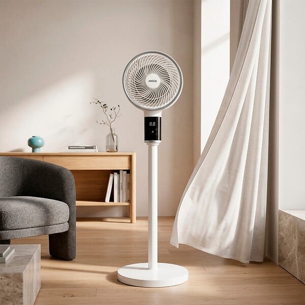 JOCCA - Ventilateur sur pied 30W Blanc 8 Vitesses Hauteur réglable 70-100cm Oscillation 3D 120° Minuterie 12h Écran Digital Jocca - large