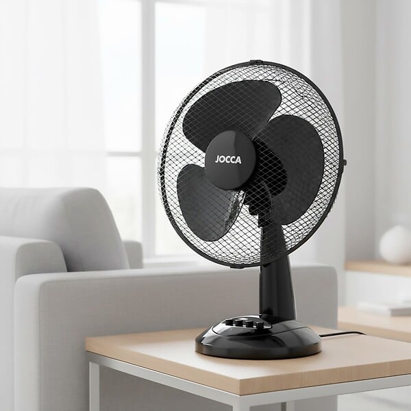 JOCCA - Ventilateur sur pied noir 40W 3 vitesses d'air - Ventilateur de table Oscillation 90° Tête Inclinable 34 x 34 x 49 cm Jocca - large