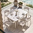 OVIALA - Table de jardin aluminium 150x90 cm et 6 chaises textilène beige - Nocera - vignette