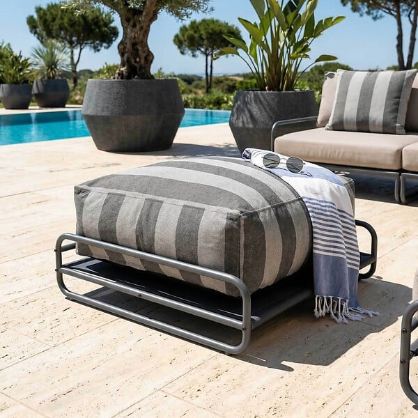 OVIALA - Salon de jardin modulable rayé 4 places avec structure gris - Mixi - large