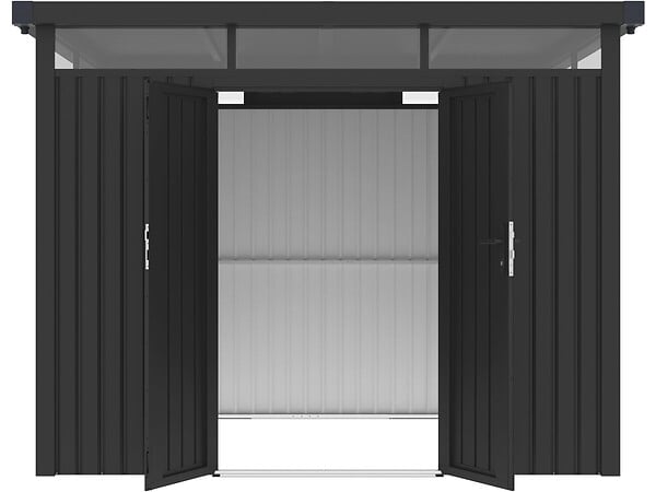 HABITAT ET JARDIN - Abri de jardin métal premium avec toit plat et porte battante "Lexinton" - 6,76 m² - Gris - large