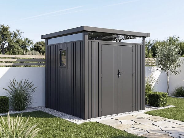 HABITAT ET JARDIN - Abri de jardin métal premium avec toit plat et porte battante "Lexinton" - 5,29 m² - Gris - large
