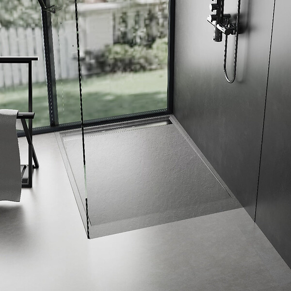 STANO - Receveur de douche 90 x 140 cm extra plat gris LUCIA en SoliCast® surface ardoisée - large