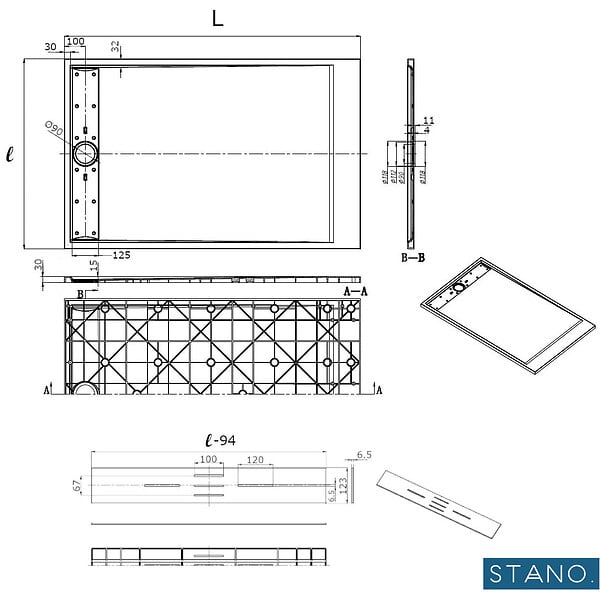 STANO - Receveur de douche 90 x 120 cm extra plat blanc SALVI en SoliCast® surface ardoisée - large