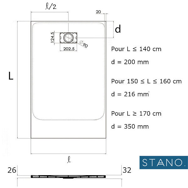 STANO - Receveur de douche 90 x 120 cm extra plat gris basalte PIATTO en SoliCast® surface ardoisée - large