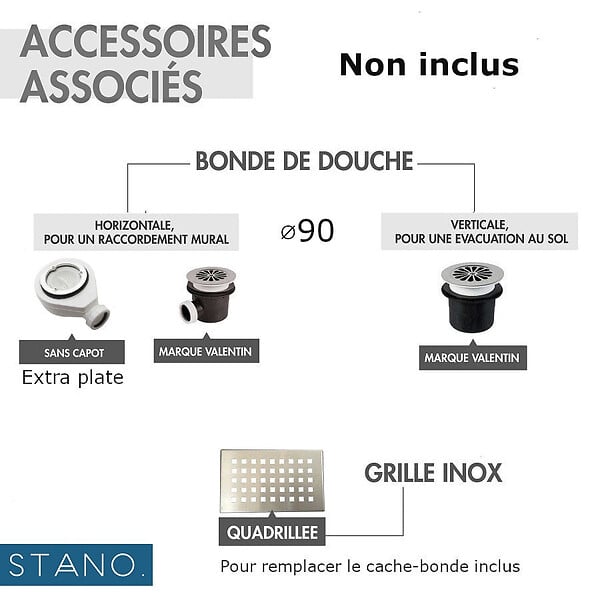 STANO - Receveur de douche 80x 130 cm extra plat blanc PIATTO en SoliCast® surface ardoisée - large