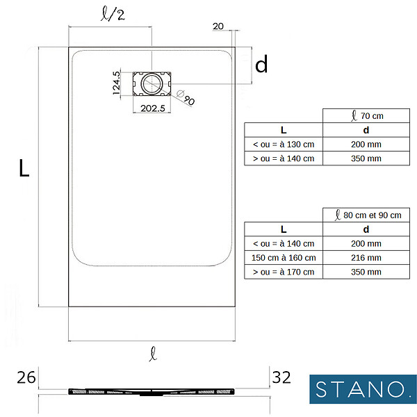 STANO - Receveur de douche 90 x 120 cm extra plat noir PIATTO en SoliCast® surface ardoisée - large