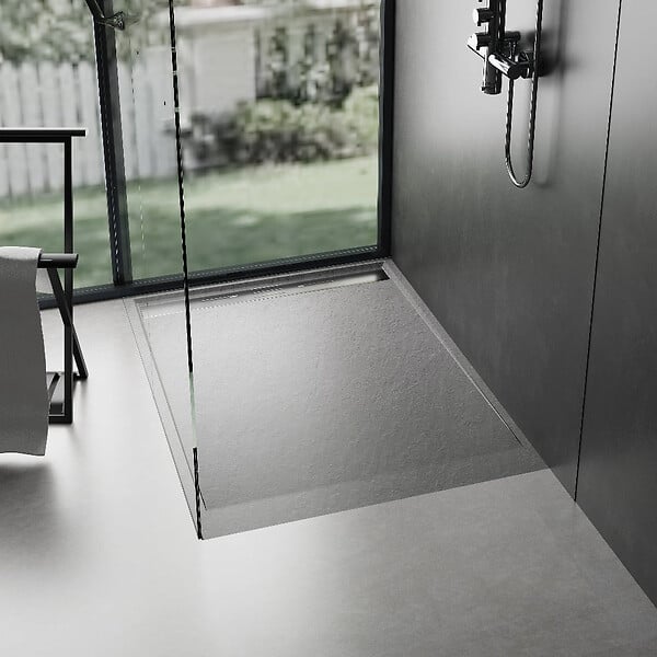 STANO - Receveur de douche 90 x 160 cm extra plat gris LUCIA en SoliCast® surface ardoisée - large