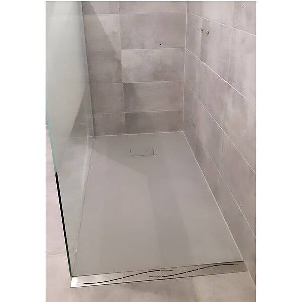 STANO - Receveur de douche 90 x 160 cm extra plat gris PIATTO en SoliCast® surface ardoisée - large