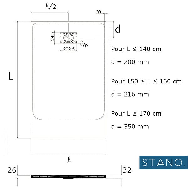 STANO - Receveur de douche 90 x 140 cm extra plat gris basalte PIATTO en SoliCast® surface ardoisée - large