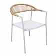 OVIALA - Chaise de jardin en métal et rotin synthétique avec accoudoirs blanc - Rhodes - vignette