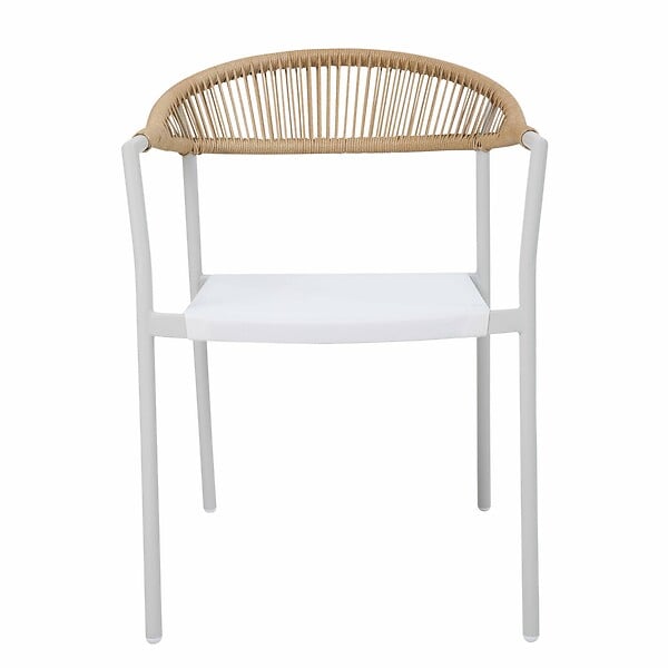 OVIALA - Chaise de jardin en métal et rotin synthétique avec accoudoirs blanc - Rhodes - large