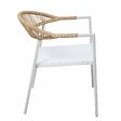 OVIALA - Chaise de jardin en métal et rotin synthétique avec accoudoirs blanc - Rhodes - vignette