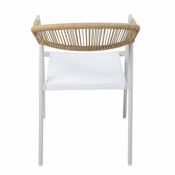 OVIALA - Chaise de jardin en métal et rotin synthétique avec accoudoirs blanc - Rhodes - large