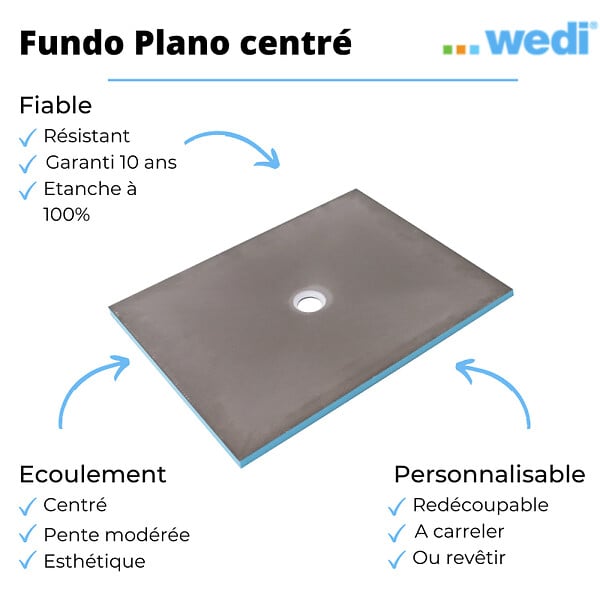 WEDI - Receveur à carreler FUNDO PRIMO écoulement centré - Carré : 1200 x 1200 x 40 mm- réf : 073735171 - WEDI - large