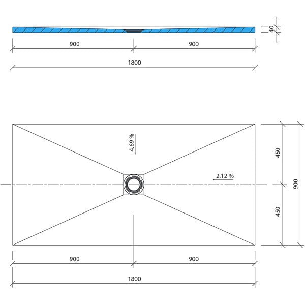 WEDI - Receveur à carreler FUNDO PRIMO écoulement centré - Rectangulaire : 1800 x 900 x 40 mm- réf : 073735580 - WEDI - large