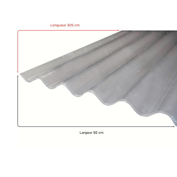 MCCOVER - Lot 5 plaques polycarbonate ondulées alvéolaires GO177/51 mm + 6 kits de fixation Translucide, l.92cm, L.305 cm - large